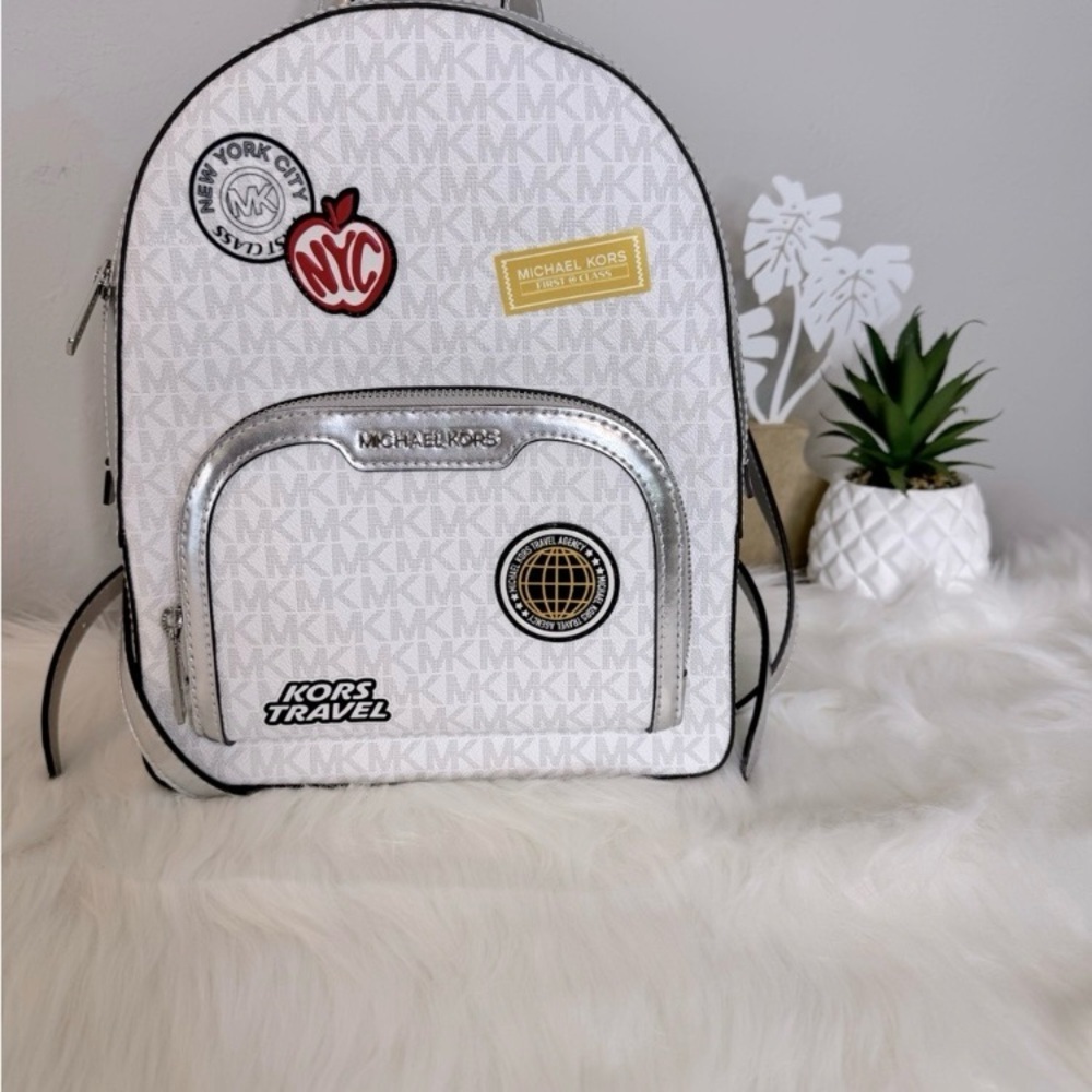 Michael Kors Jaycee White and Silver Backpack NWT